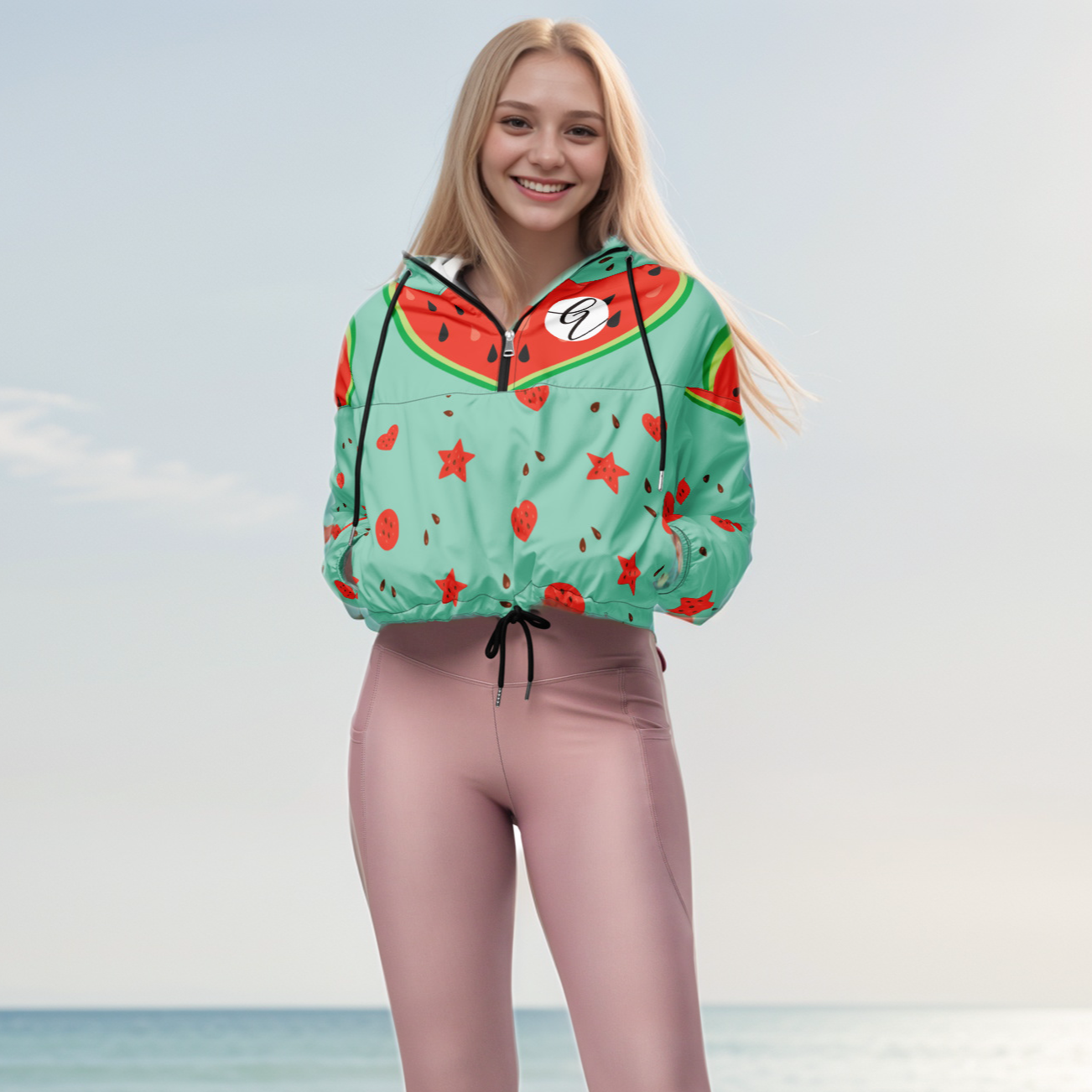 Watermelon Heart Cropped Windbreaker