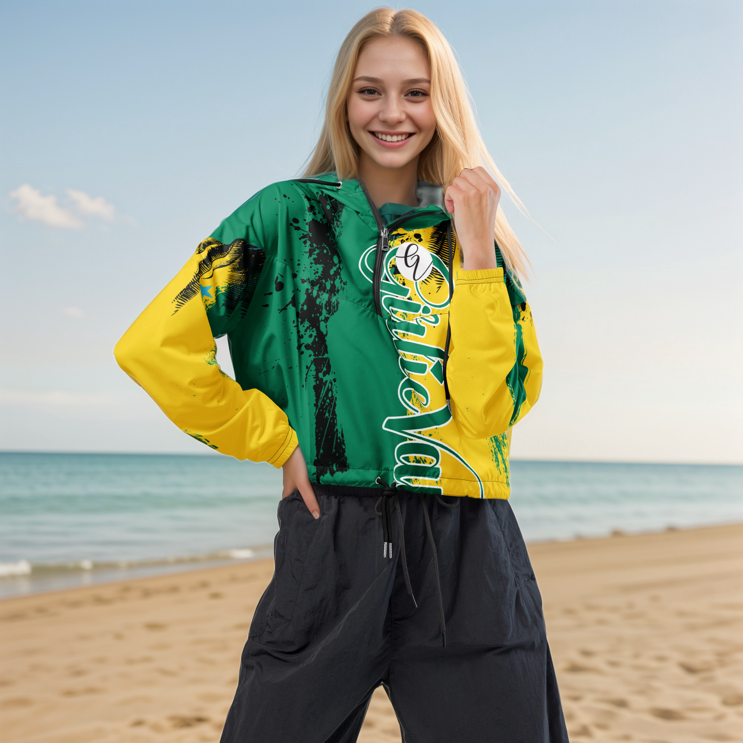 Girlie Vault Green -Yellow cropped windbreaker