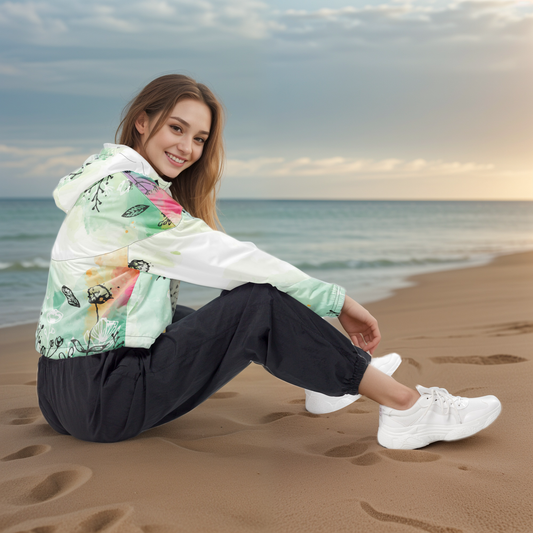 Floral Gray Cropped Windbreaker