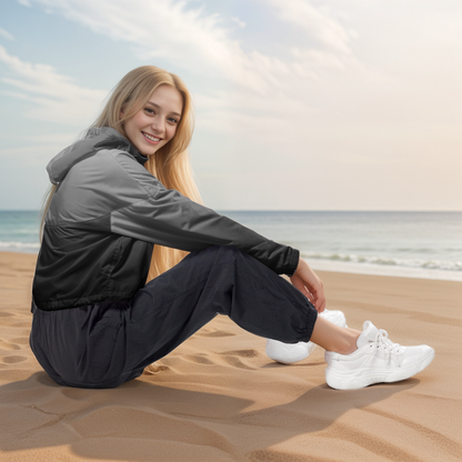 Grey Colored Cropped Windbreaker