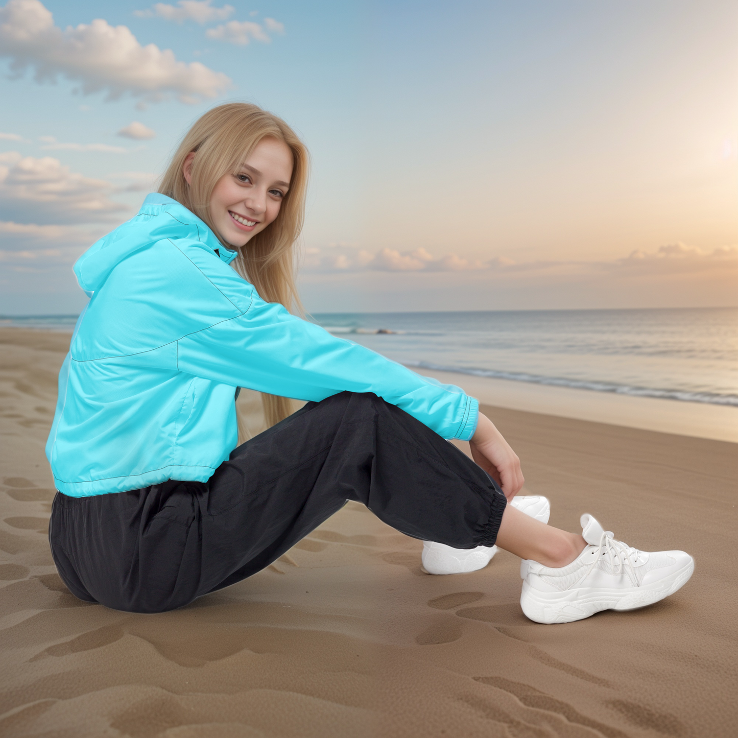 Neon Blue Colored Cropped Windbreaker