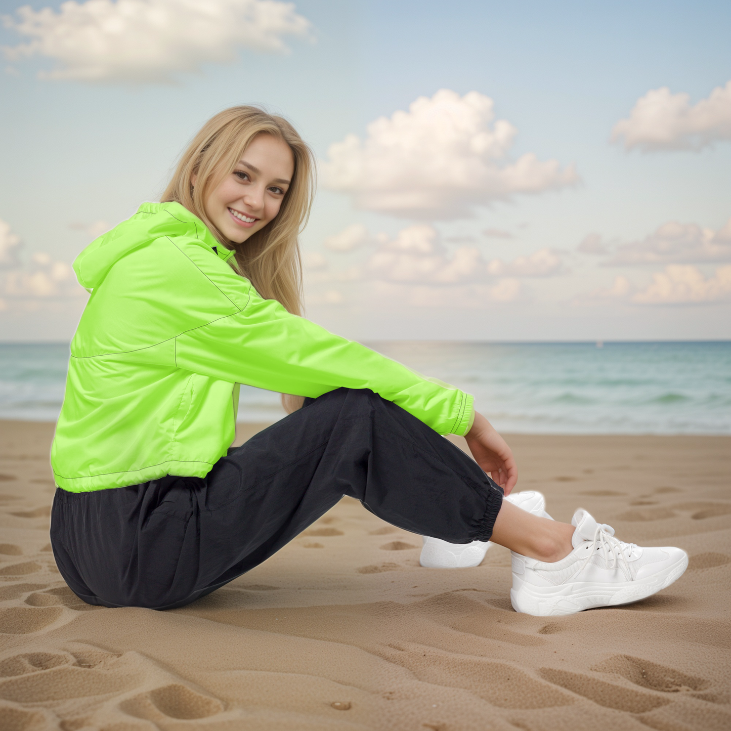 Neon Bright Green Cropped Windbreaker