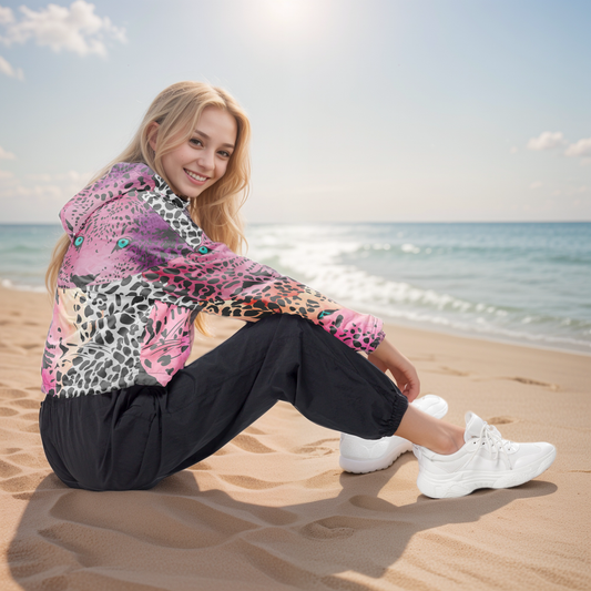 Ombre Black Leopard Print Cropped Windbreaker