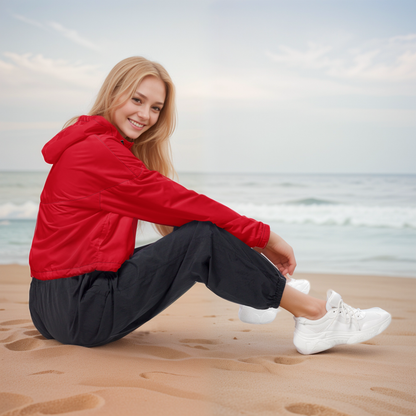 Red Coloured Cropped Windbreaker