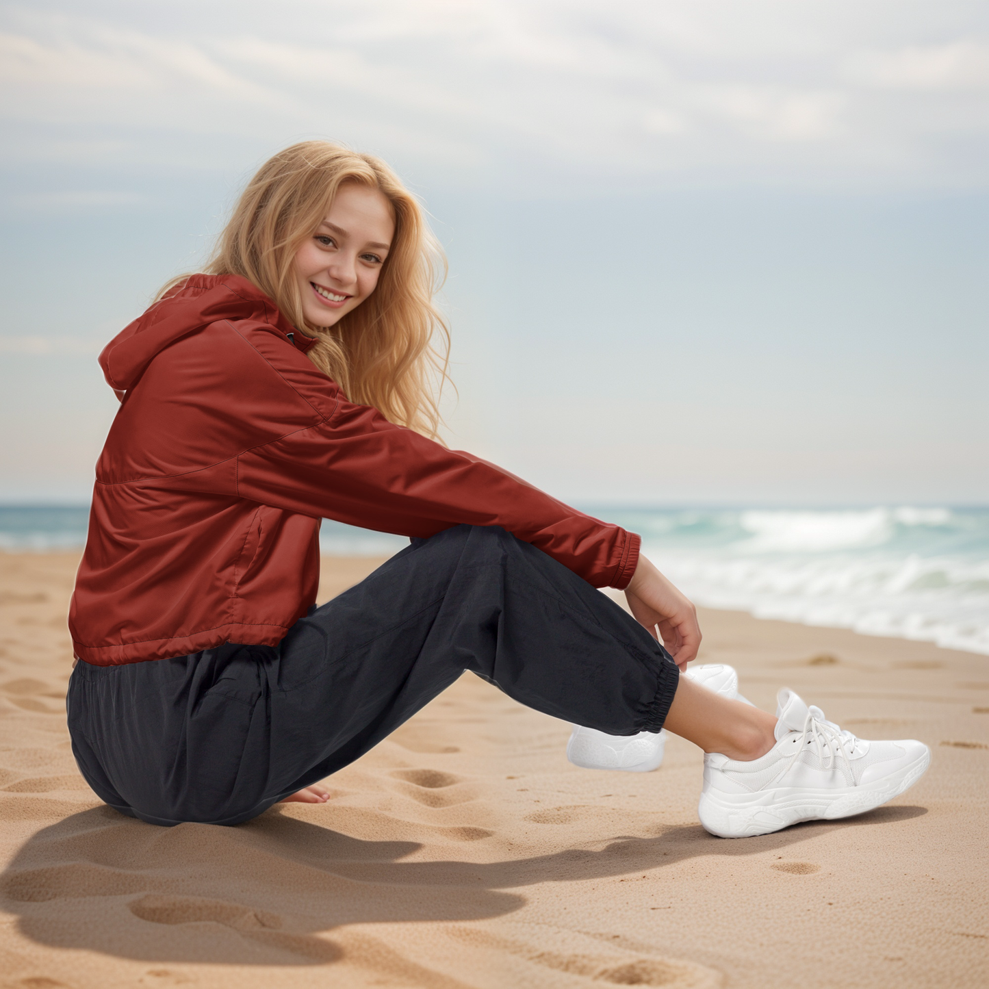 Red Dark Colored Cropped Windbreaker