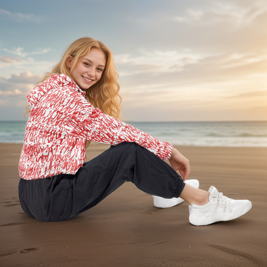 Red White Floral Cropped Windbreaker