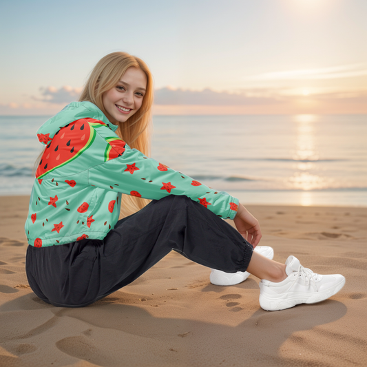 Watermelon Heart Cropped Windbreaker