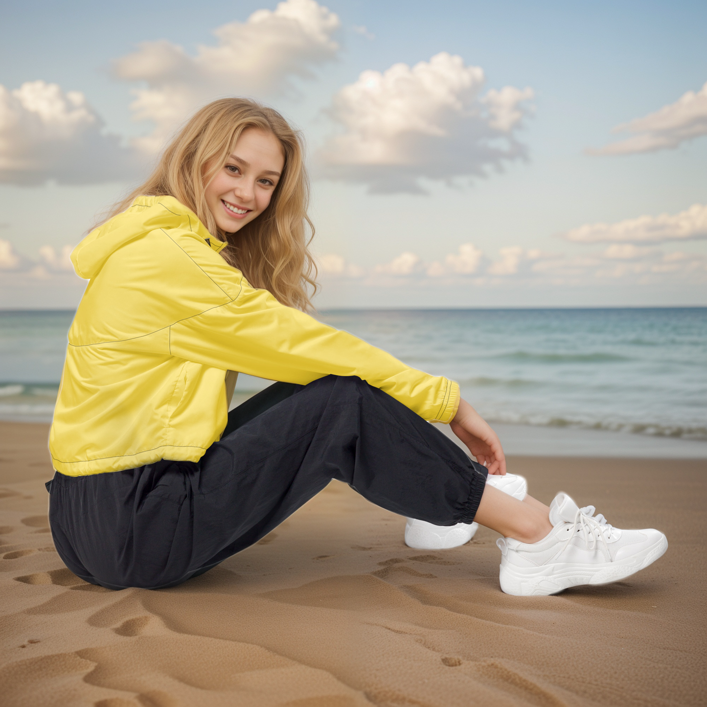 Yellow Colored Cropped Windbreaker