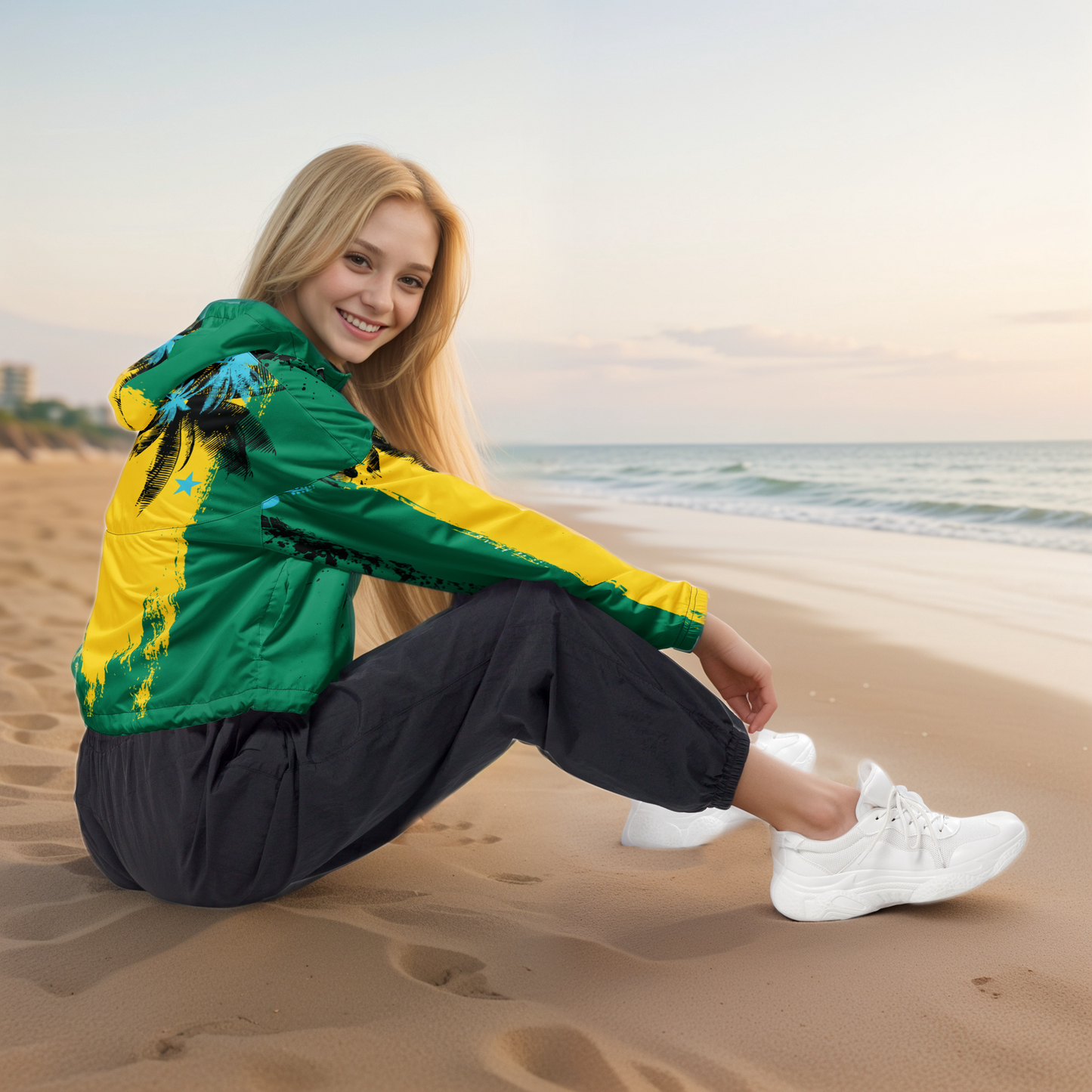 Girlie Vault Green -Yellow cropped windbreaker