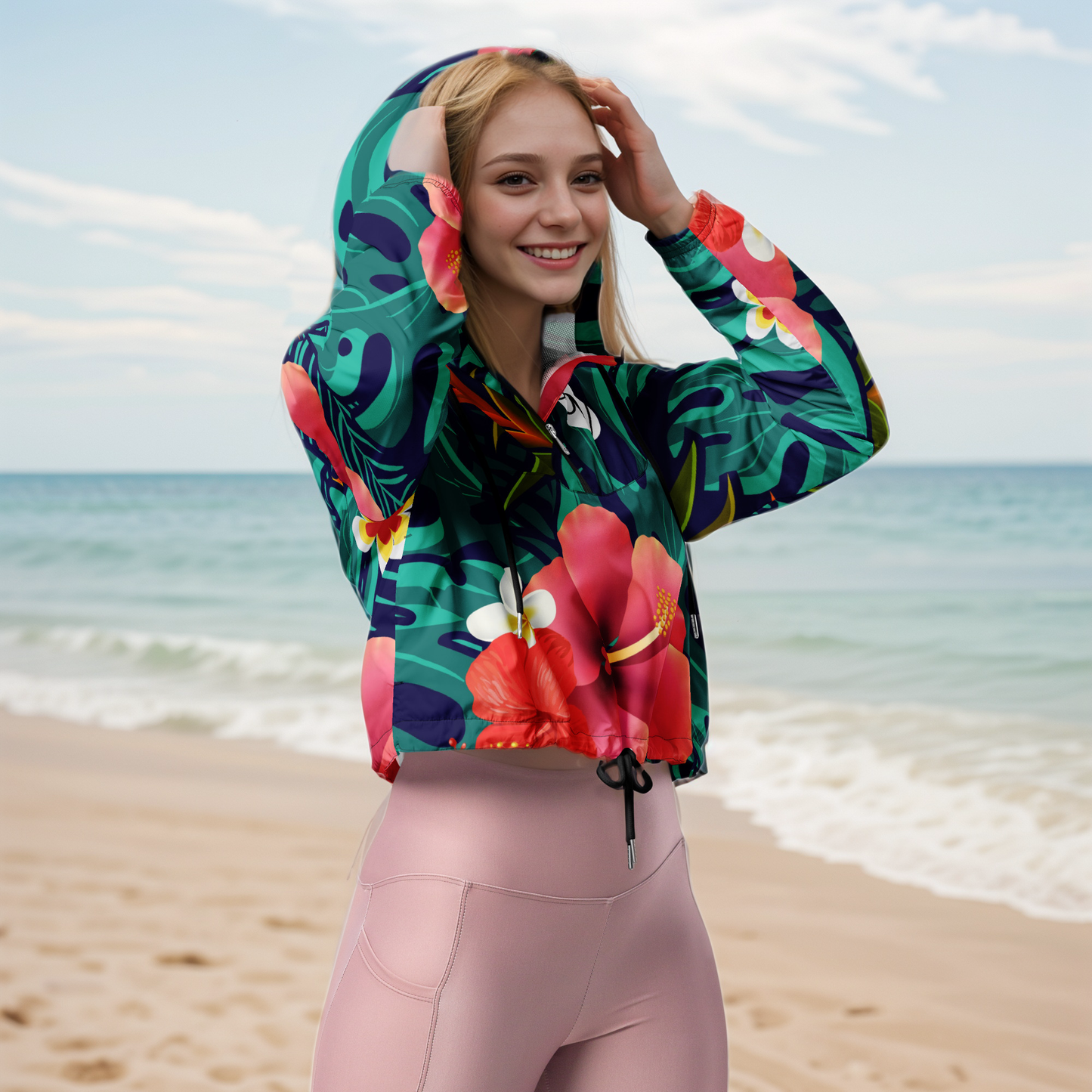 Floral Seamless Pattern Cropped windbreaker