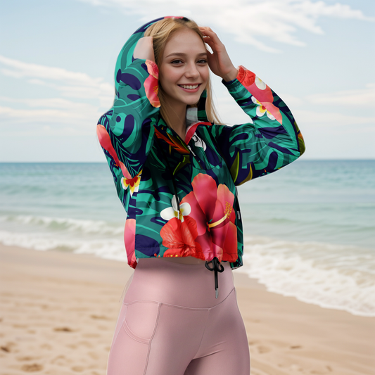 Floral Seamless Pattern Cropped windbreaker