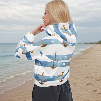 Anchor Stripes Cropped Windbreaker