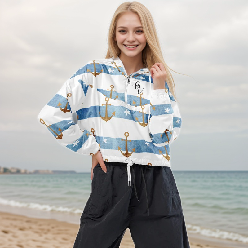 Anchor Stripes Cropped Windbreaker