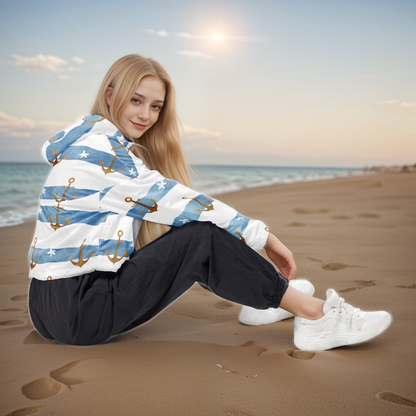 Anchor Stripes Cropped Windbreaker