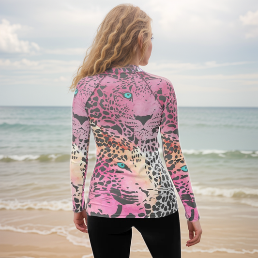 Ombre Black Leopard Print Rash Guard
