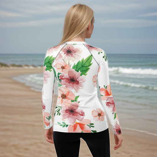 White And Green Flowery Rash Guard