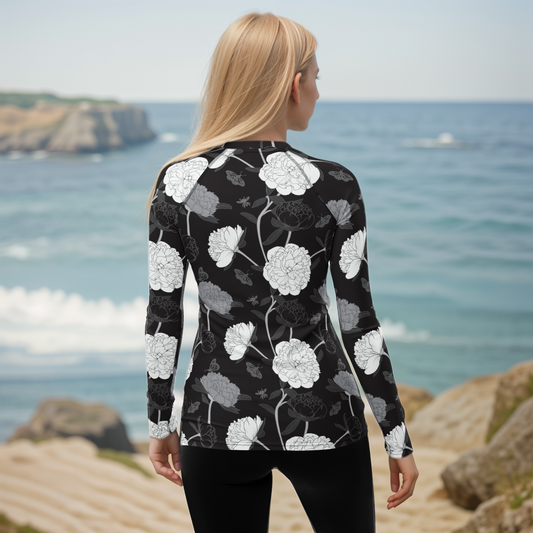 Viscose Black Fabric Leaves Rash Guard