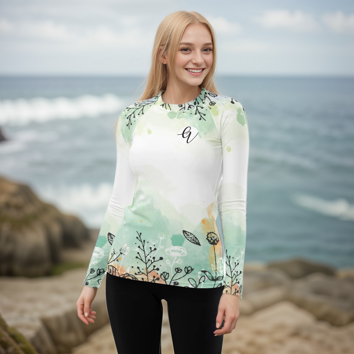 Floral Gray Rash Guard