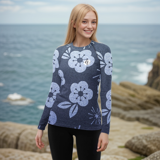 Grey Floral Rash Guard
