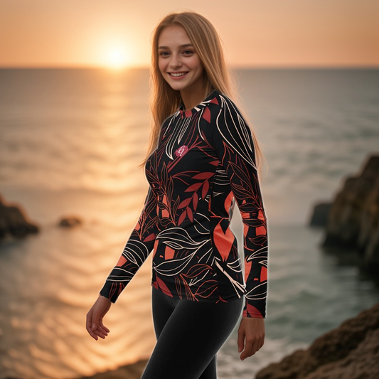 Palm Black Leaves Rash Guard