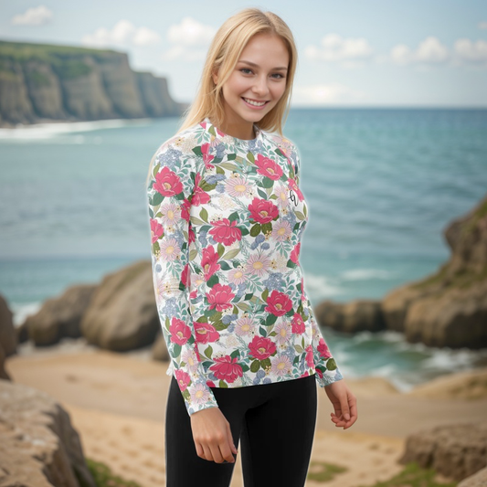 Iguana Green Peonies Rash Guard