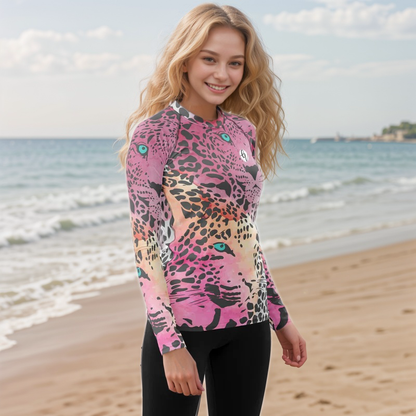Ombre Black Leopard Print Rash Guard
