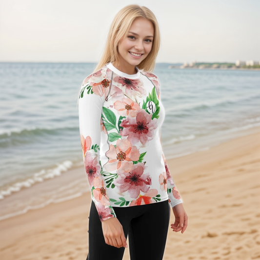 White And Green Flowery Rash Guard
