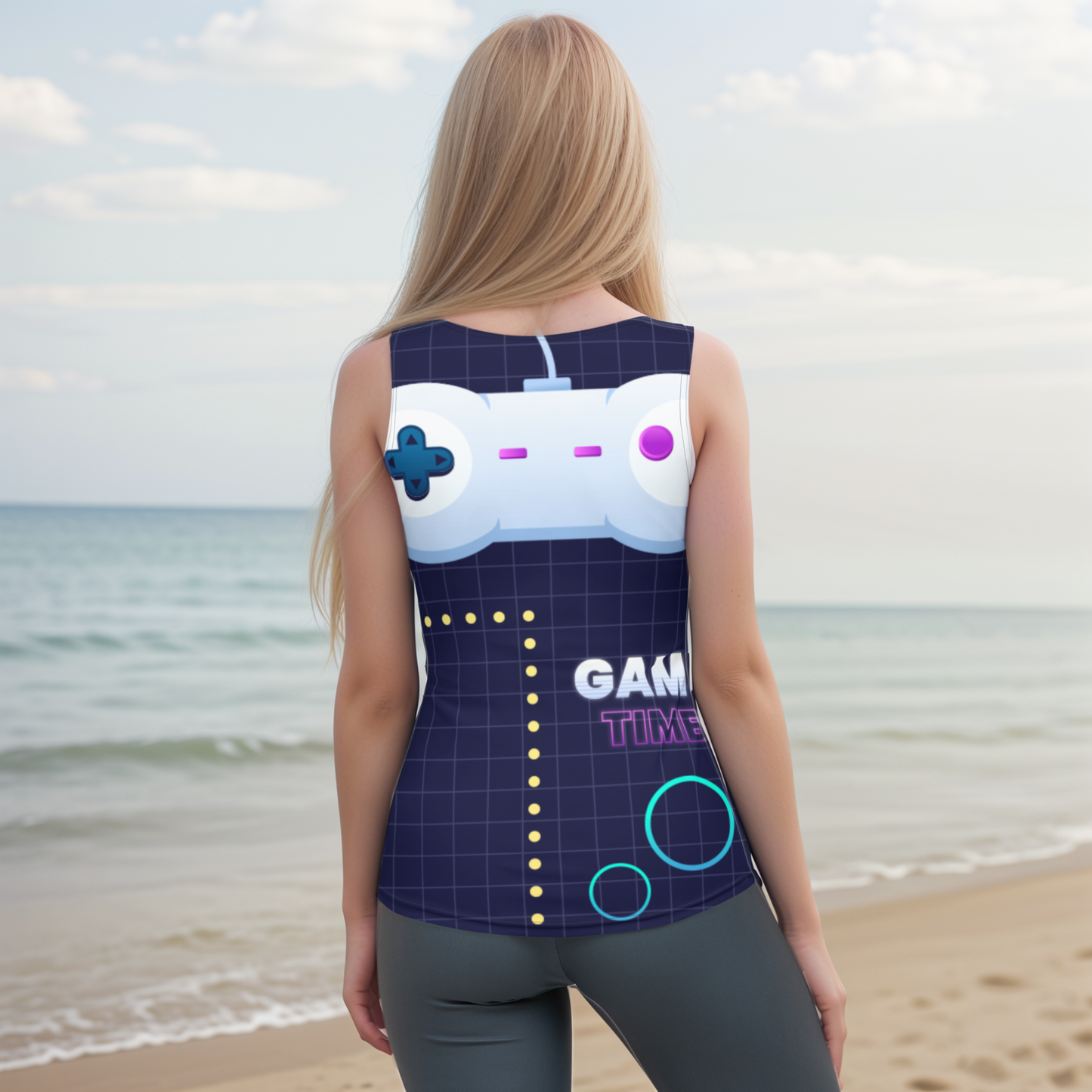 Game Patterned Cut & Sew Tank Top