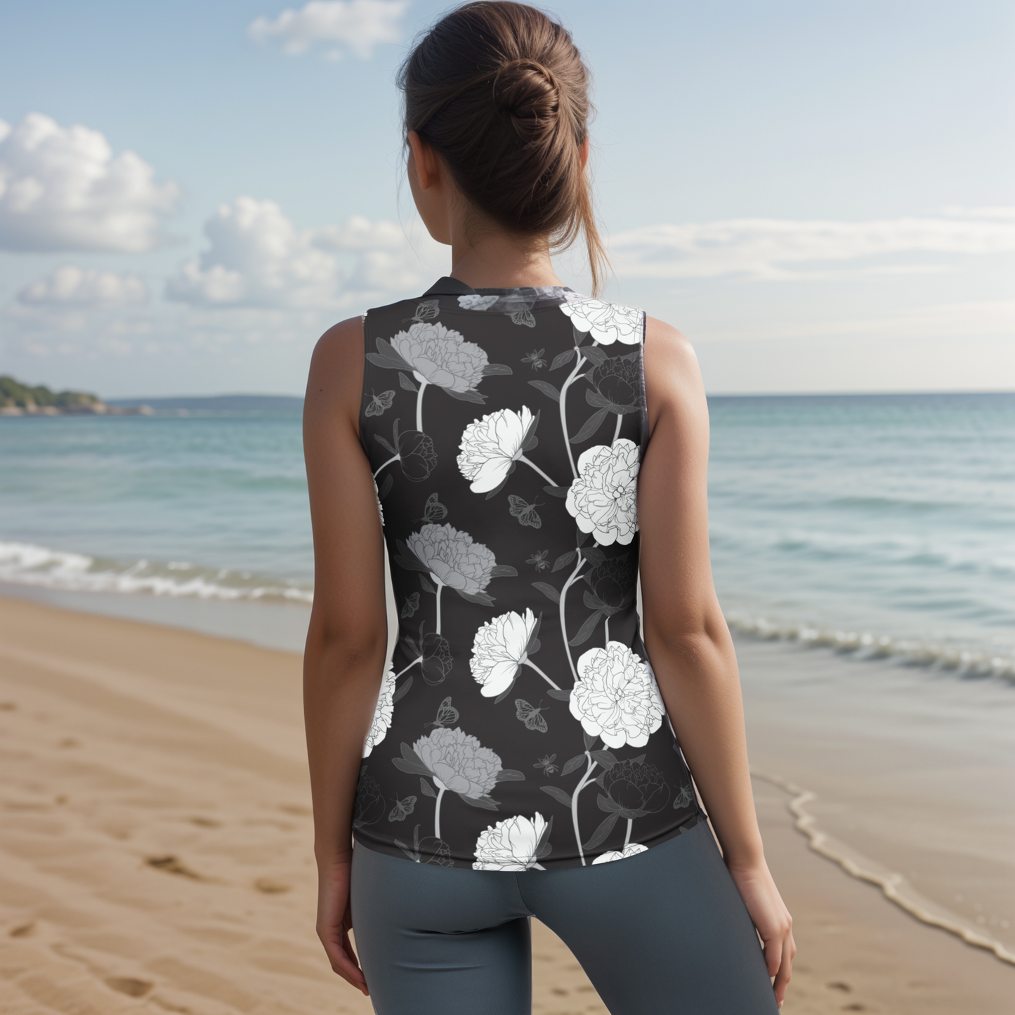 Viscose Black Fabric Leaves Cut & Sew Tank Top