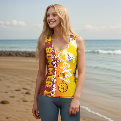 Brown Yellow Summers Cut & Sew Tank Top