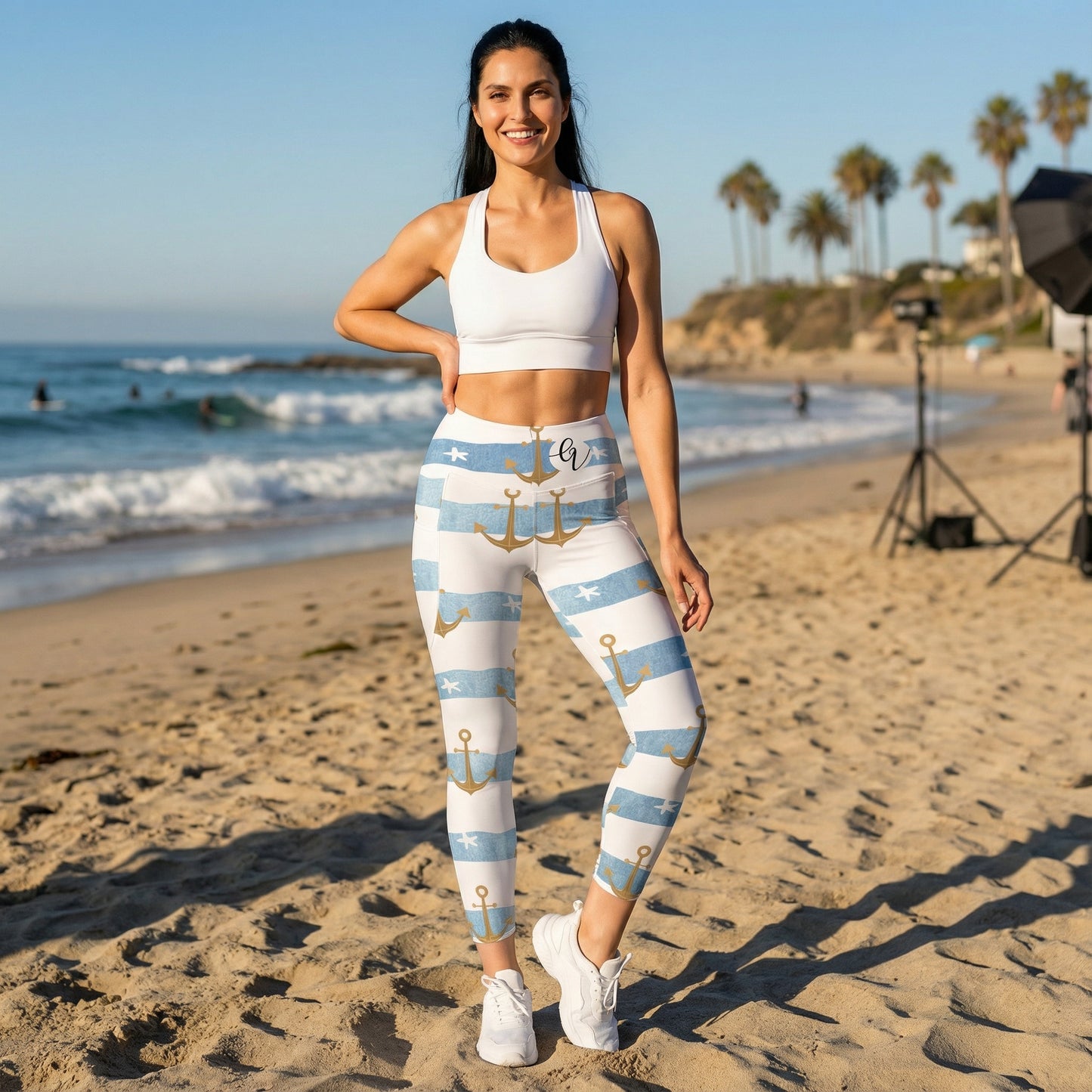 Anchor stripes Leggings with pockets