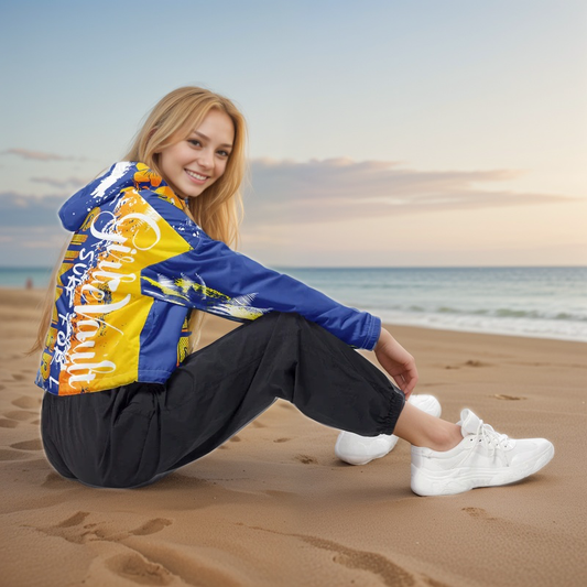 Blue Yellow Summer Cropped Windbreaker