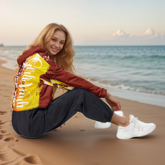 Brown Yellow Floral Cropped Windbreaker