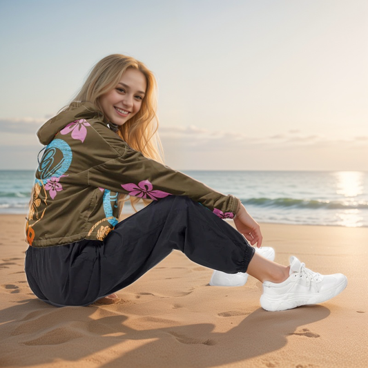 Brown Flowers Cropped Windbreaker