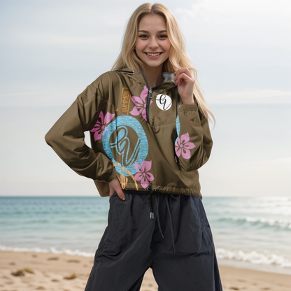 Brown Flowers Cropped Windbreaker