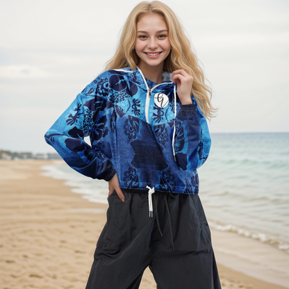 Blue floral cropped windbreaker