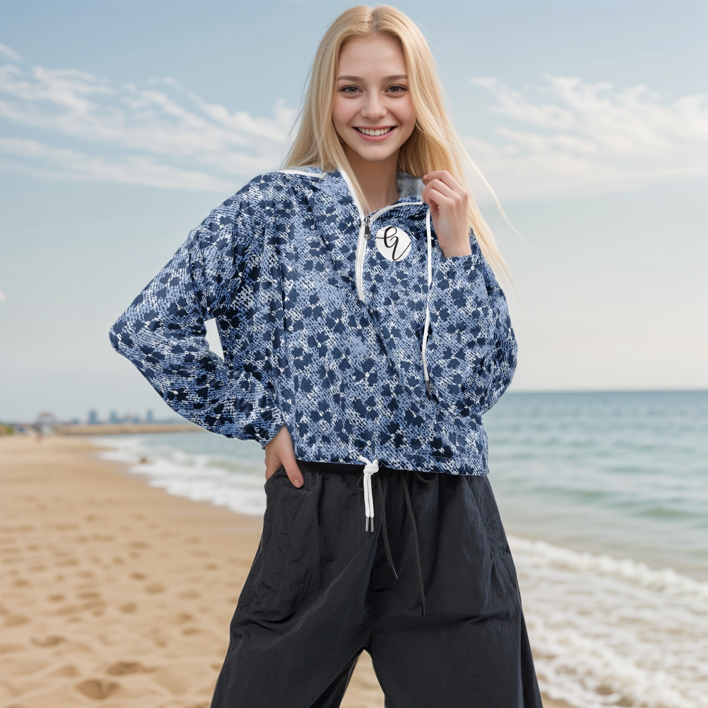 Bullet Print Cropped Windbreaker