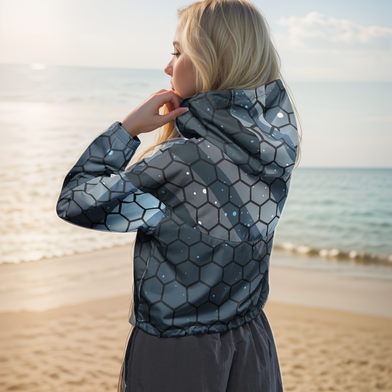 Blue Hexagon cropped windbreaker