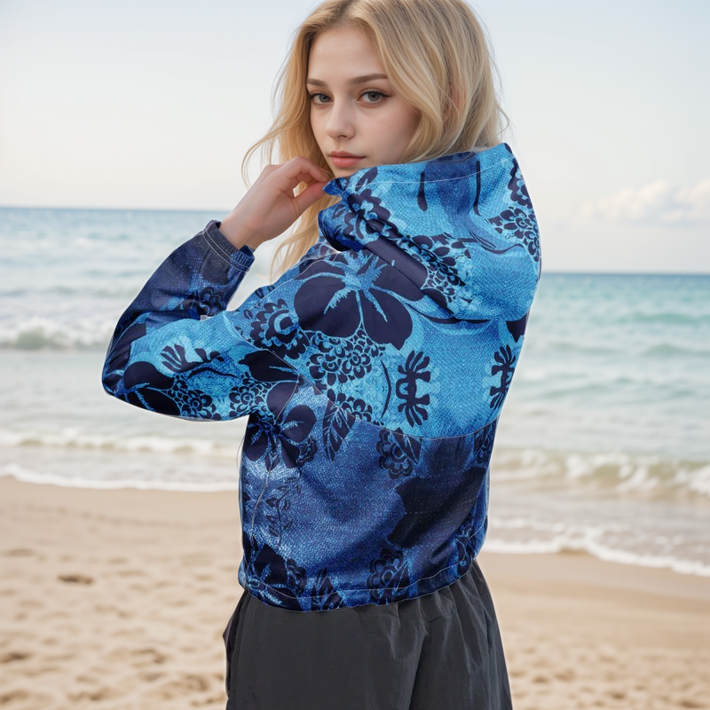 Blue floral cropped windbreaker