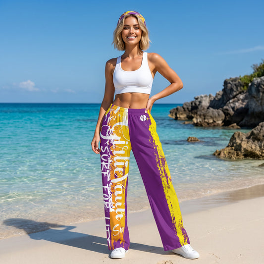 Purple Yellow Summers Wide-Leg Pants
