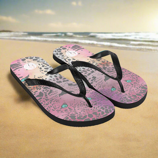 Ombre Black Leopard Print Flip-Flops