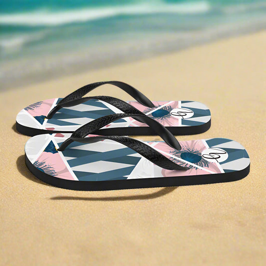Peach Blue Pattern Flip-Flops