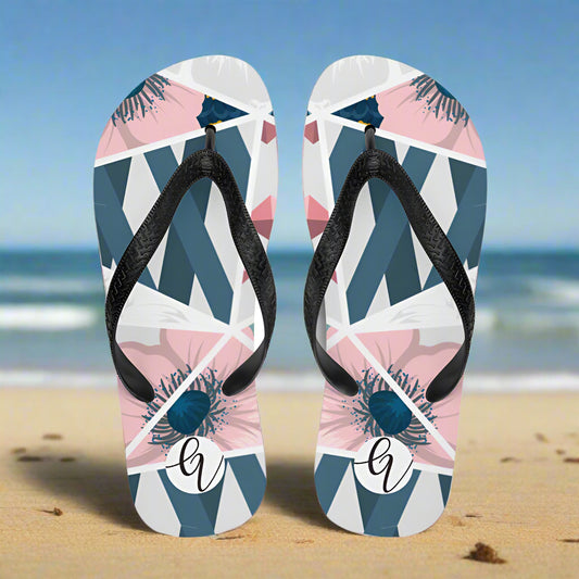 Peach Blue Pattern Flip-Flops