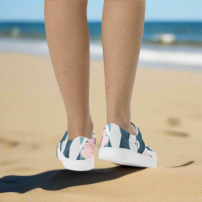 Peach Blue Pattern Lace-up Canvas Shoes