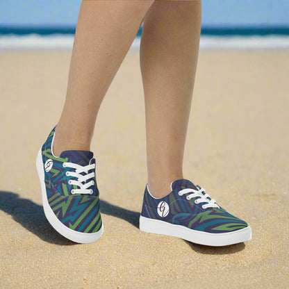 Cross Blue Line Lace-up Canvas Shoes