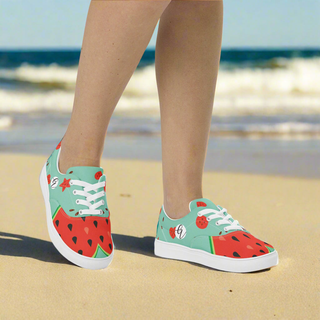 Watermelon Hearted Lace-up Canvas Shoes