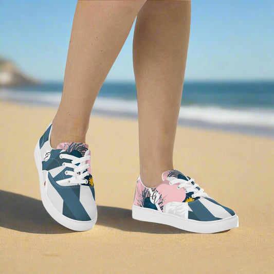 Peach Blue Pattern Lace-up Canvas Shoes