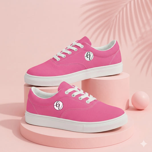 Pink Colored Lace-up Canvas Shoes