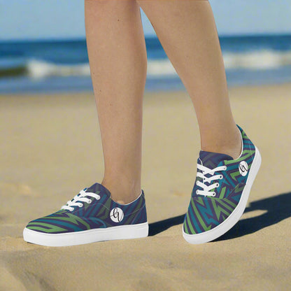 Cross Blue Line Lace-up Canvas Shoes