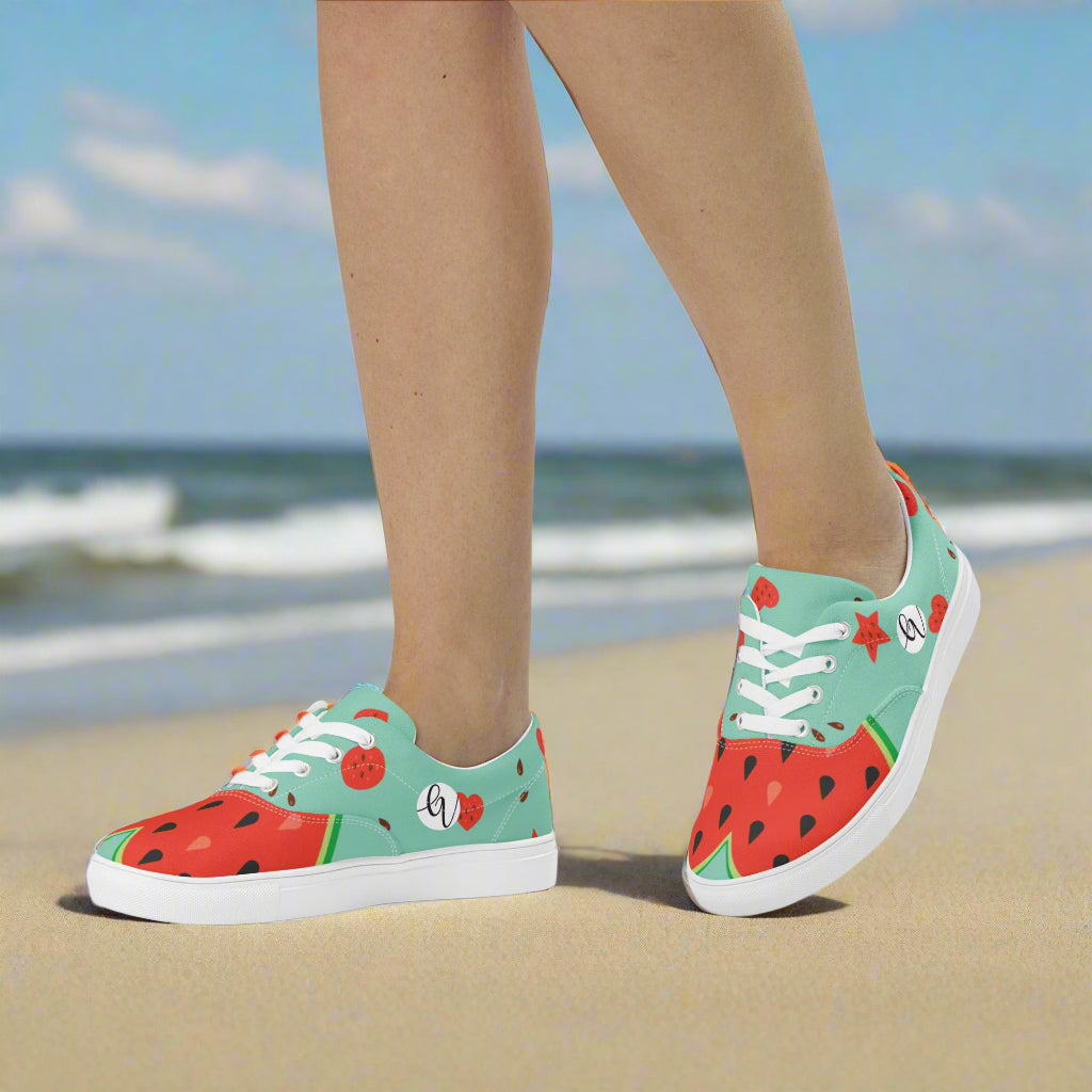 Watermelon Hearted Lace-up Canvas Shoes